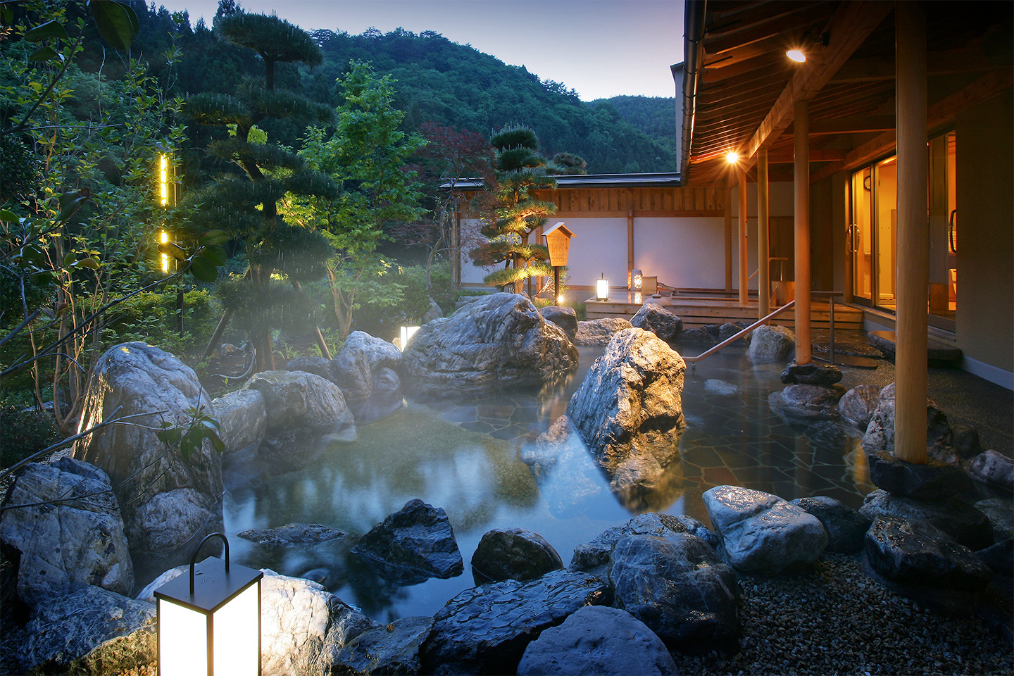 Outdoor hot spring bath (onsen) in Japan